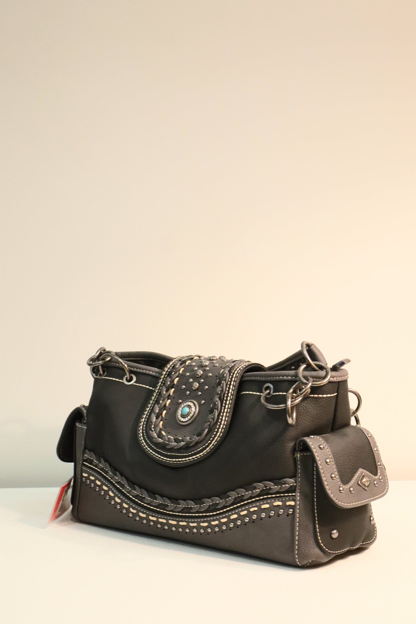 Black Studded Purse with Turquoise Stone