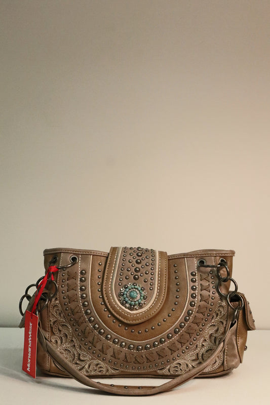 Western Studded Purse with Turquoise Colored Stone