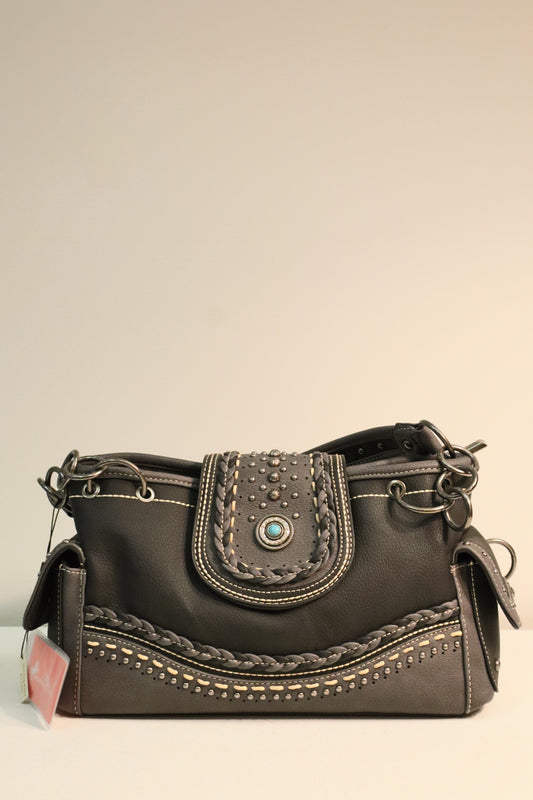 Black Studded Purse with Turquoise Stone