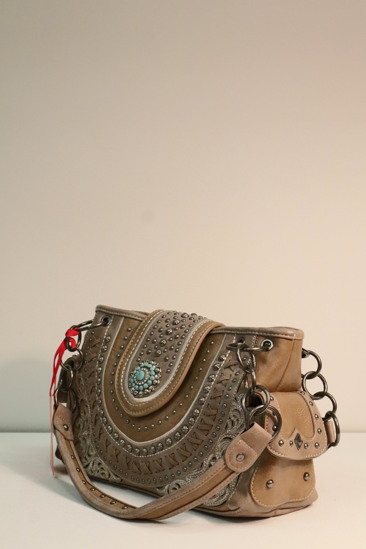 Western Studded Purse with Turquoise Colored Stone
